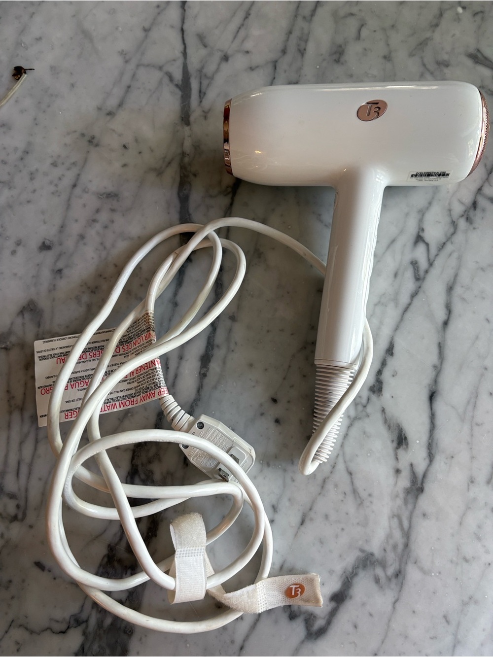 T3 White Hair Dryer with Rose Gold Grille